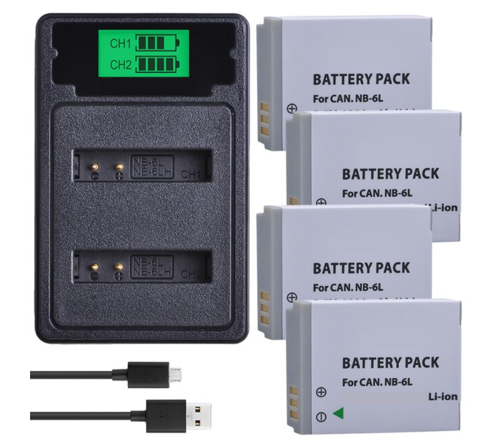 4 BATERÍAS NB-6L + CARGADOR DOBLE CB-2LYE ALTERNATIVO CANON-0