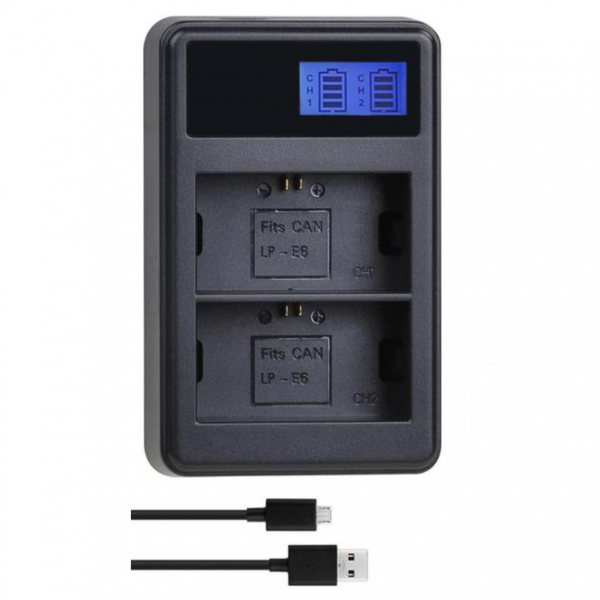 2 BATERÍAS LP-E6 + CARGADOR DOBLE LC-E6 ALTERNATIVO CANON-1