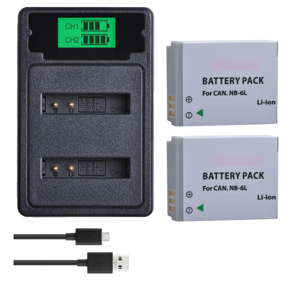 2 BATERÍAS NB-6L + CARGADOR DOBLE CB-2LYE ALTERNATIVO CANON-0
