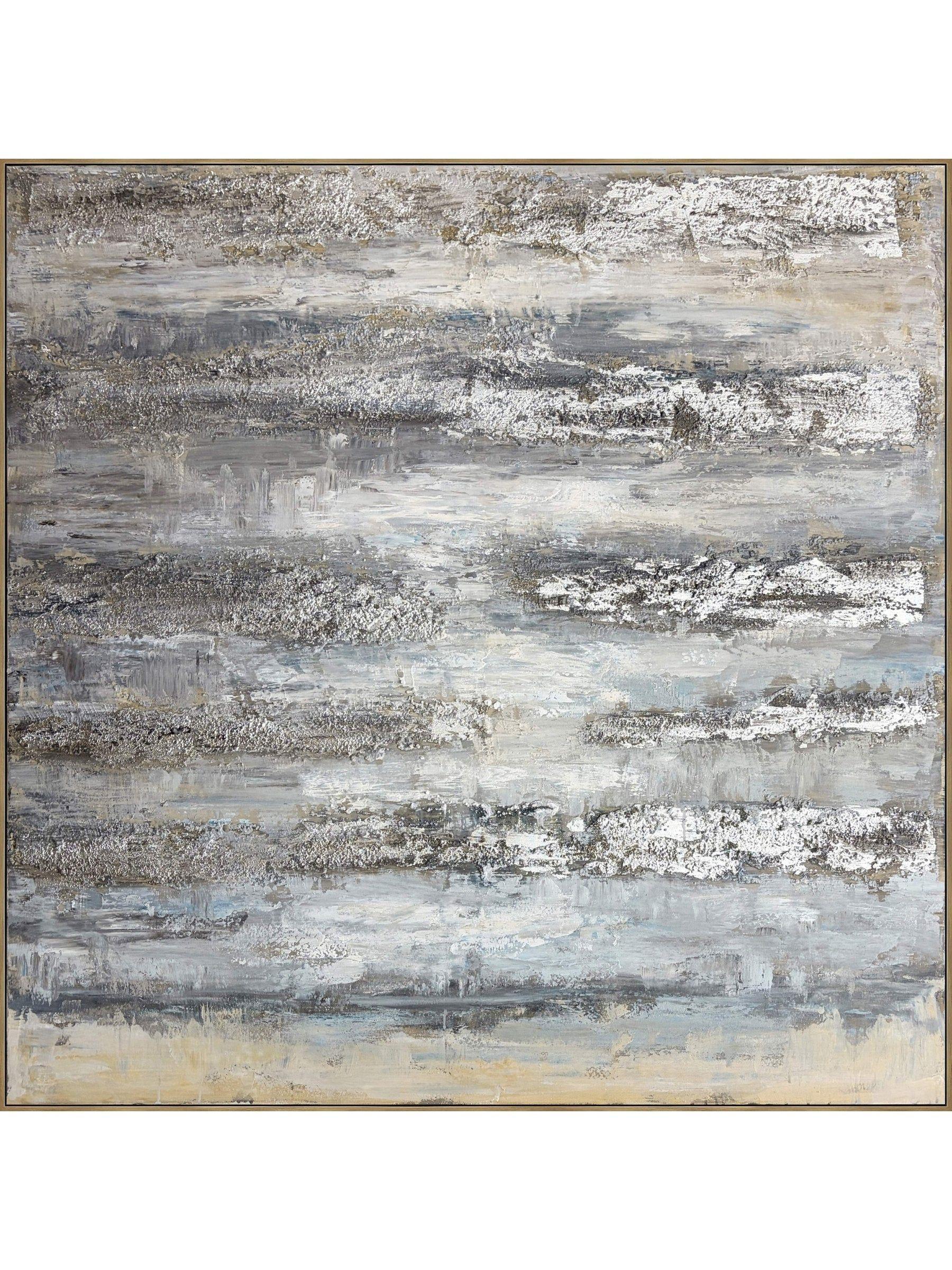 Cuadro Abstracto Pintado a Mano: Neblina Texturizada 120x120 cm-0