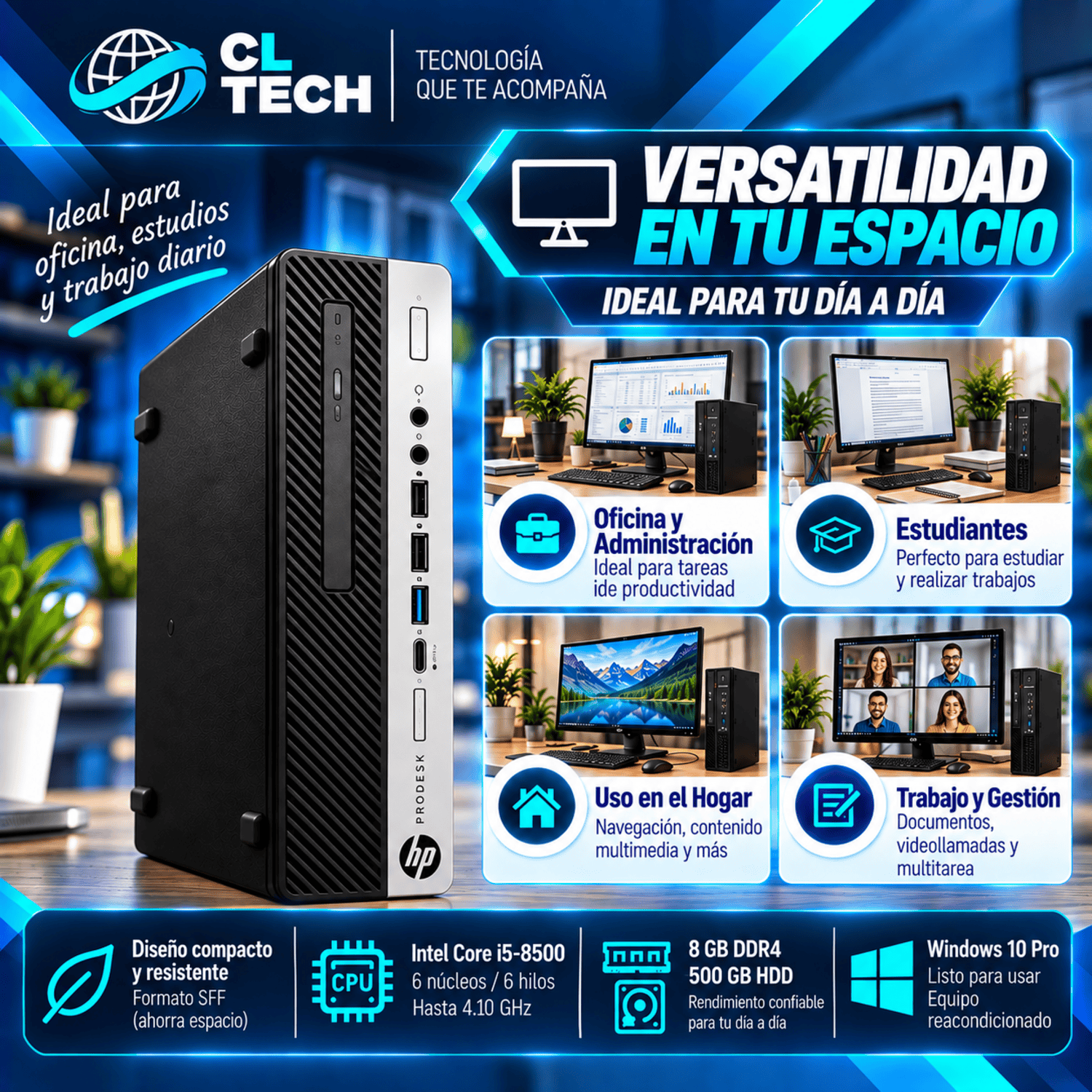 PC HP ProDesk 400 G5 SFF Intel Core i5-8500 8GB RAM SSD 256GB Reacondicionado-4