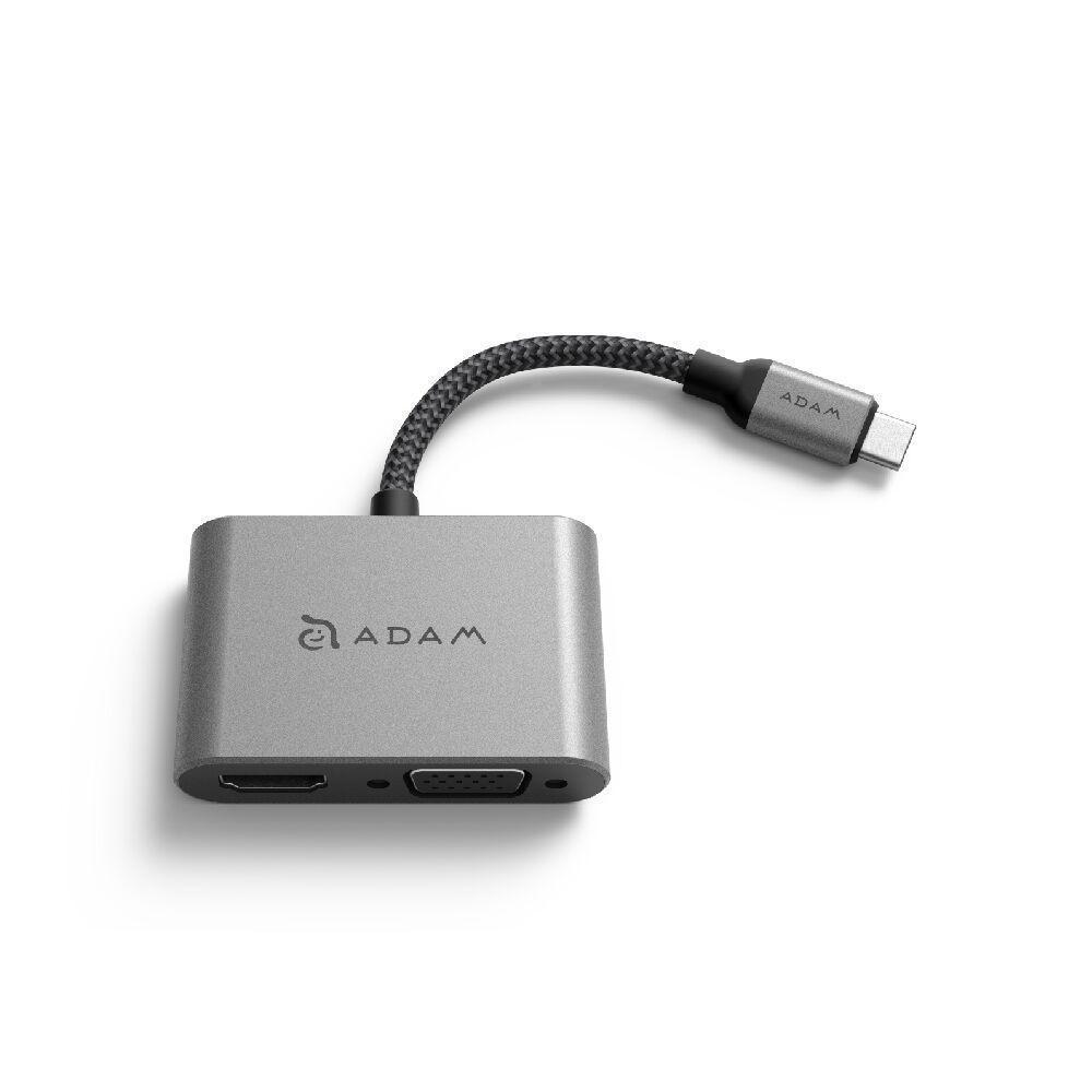 Adaptador USB-C a dual HDMI y VGA VH1 Adam Elements Gris-1