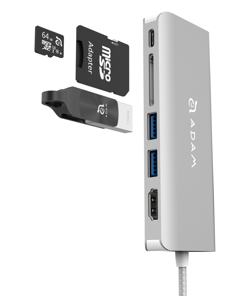 Hub USB-C 6 en 1 Adam Elements Plateado-1