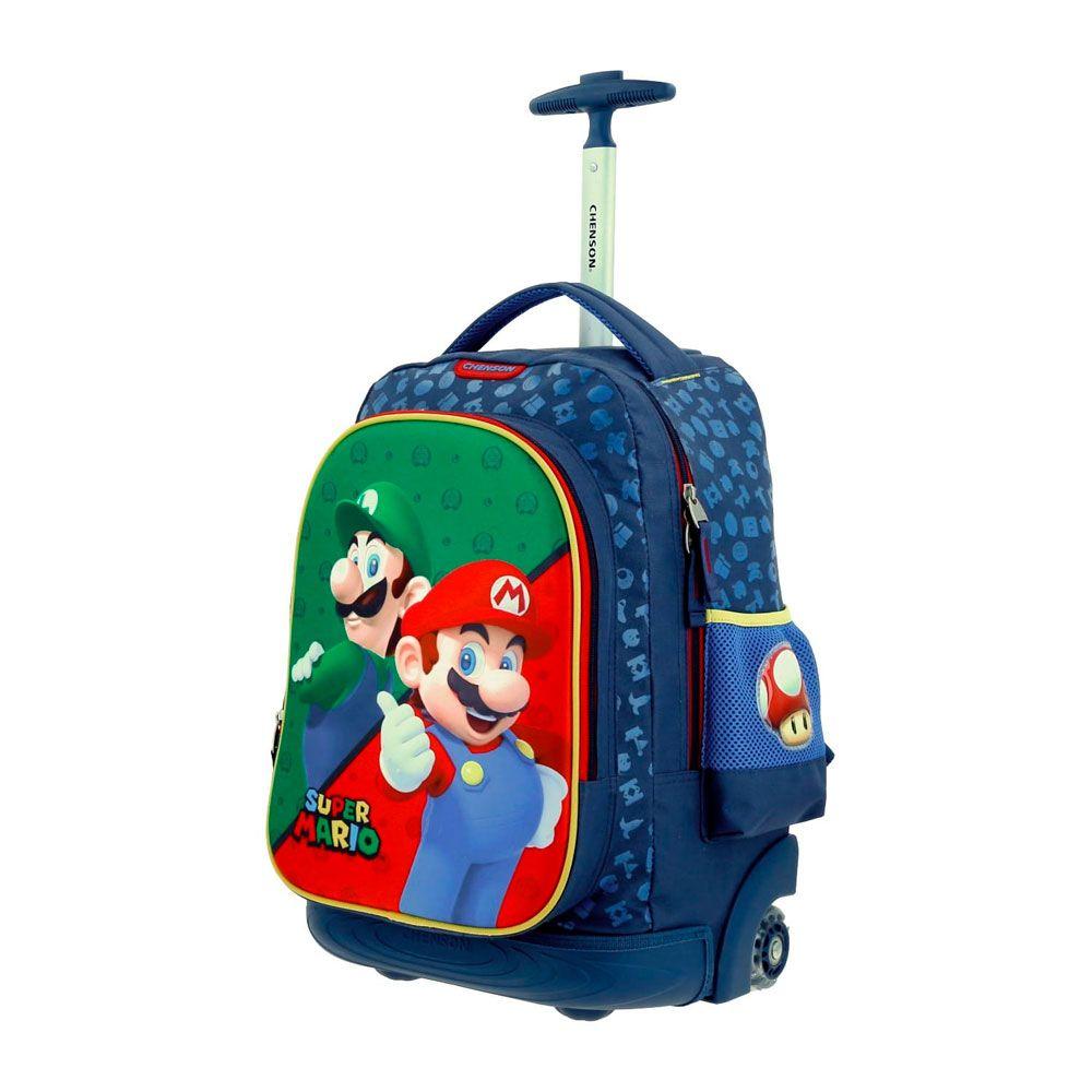 MOCHILA ESCOLAR RUEDAS GRANDE INFANTIL ORIGINAL MARIO & LUIGI-0