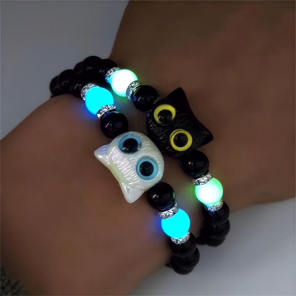 Par De Pulseras Gatos Amor. Brillan En La Oscuridad Multicolor 13 Cm 13 Cm Par De Pulseras Gatos Amo-3