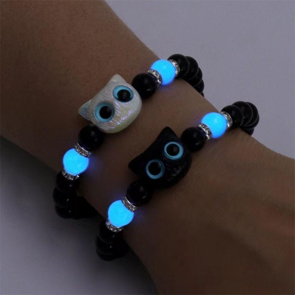 Par De Pulseras Gatos Amor. Brillan En La Oscuridad Multicolor 13 Cm 13 Cm Par De Pulseras Gatos Amo-6