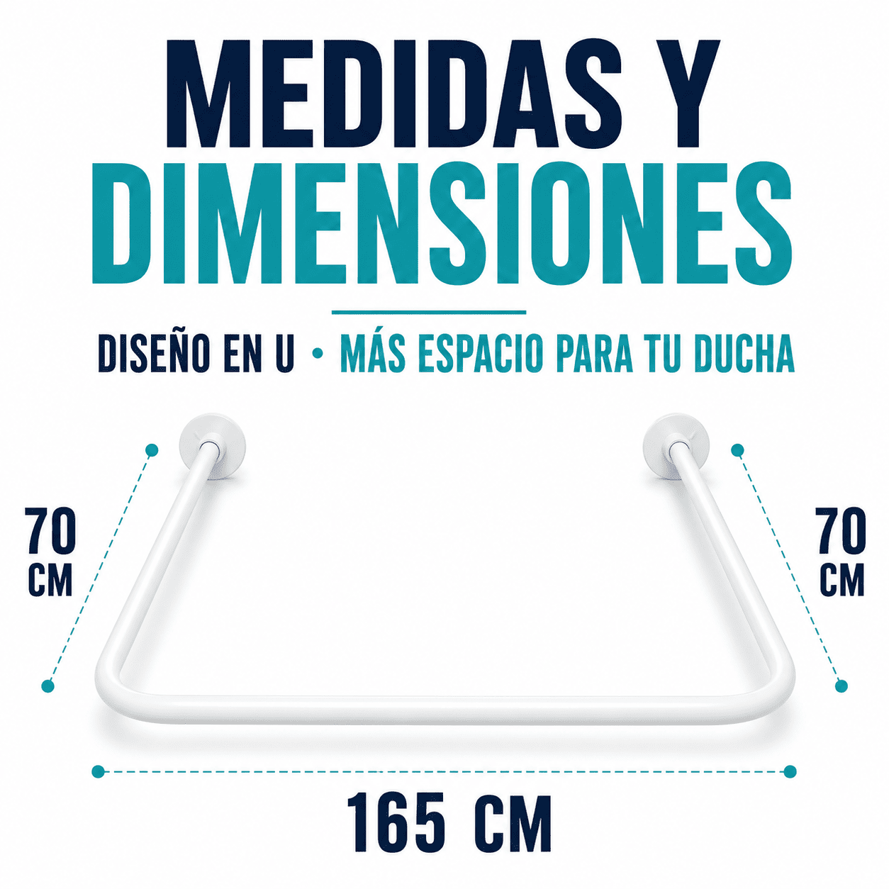 Barra de Ducha Premium en U 70x165x70 cm Anti xido y Antiderrame-2