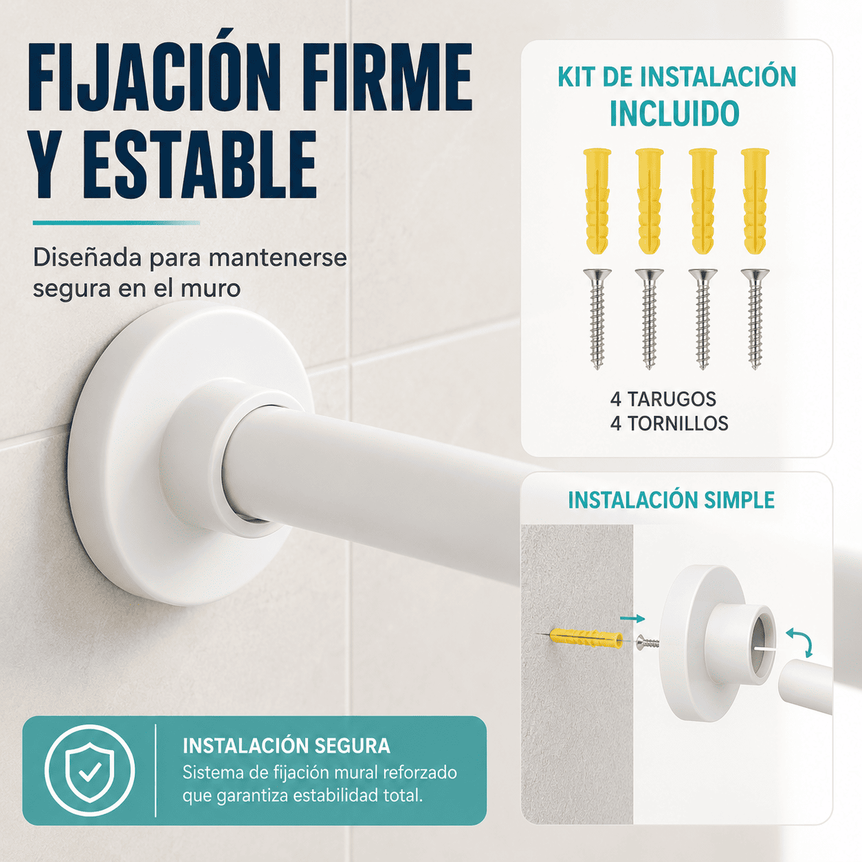 Barra de Ducha Premium en U 70x165x70 cm Anti xido y Antiderrame-3