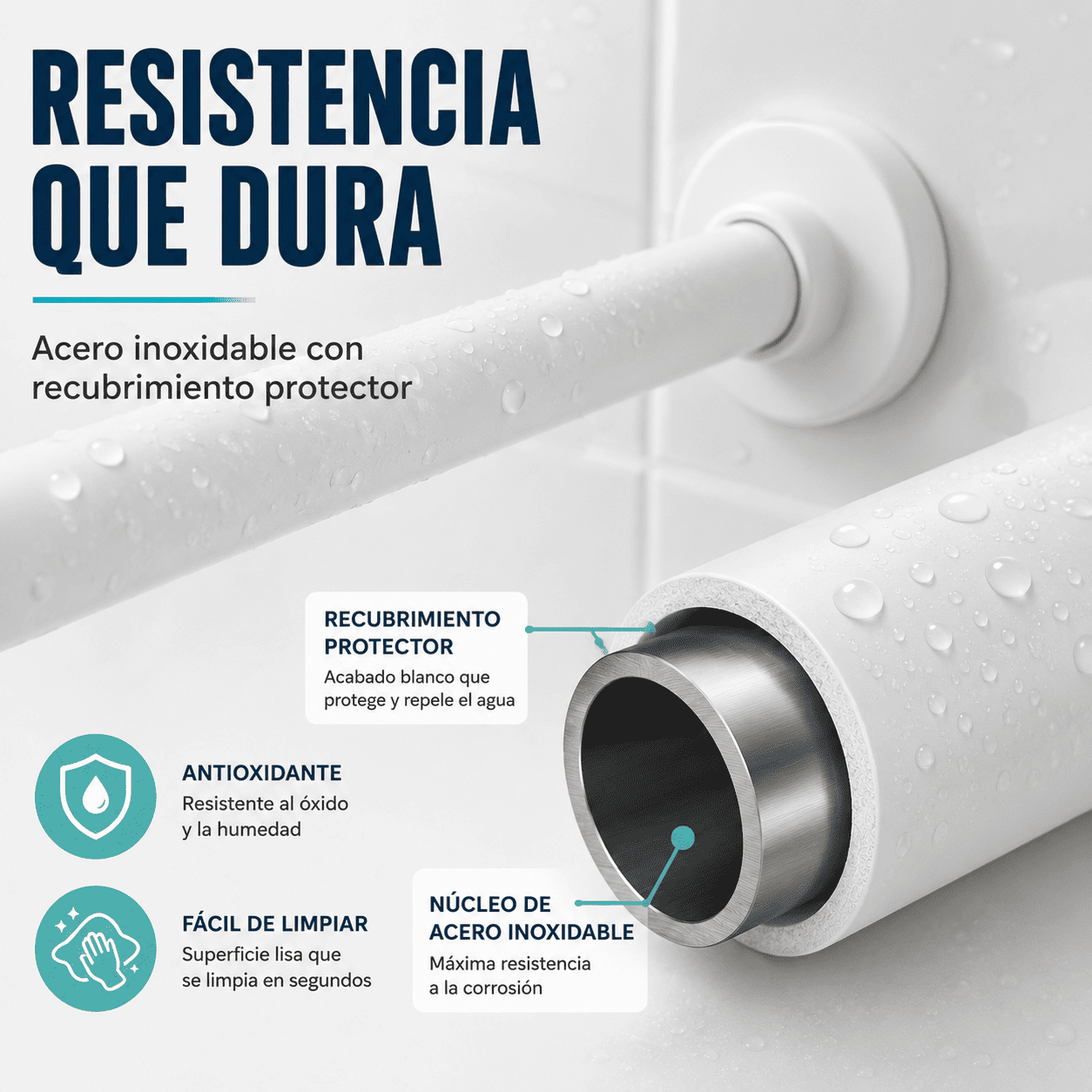 Barra de Ducha Premium en U 70x165x70 cm Anti xido y Antiderrame-5