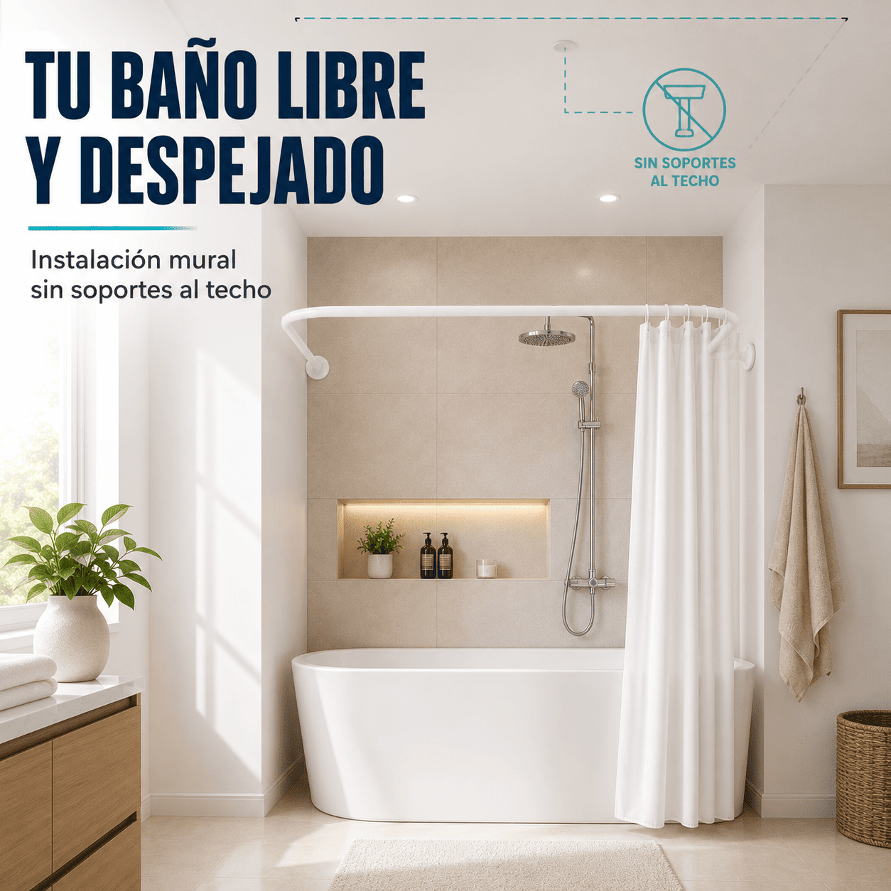 Barra de Ducha Premium en U 70x165x70 cm Anti xido y Antiderrame-6