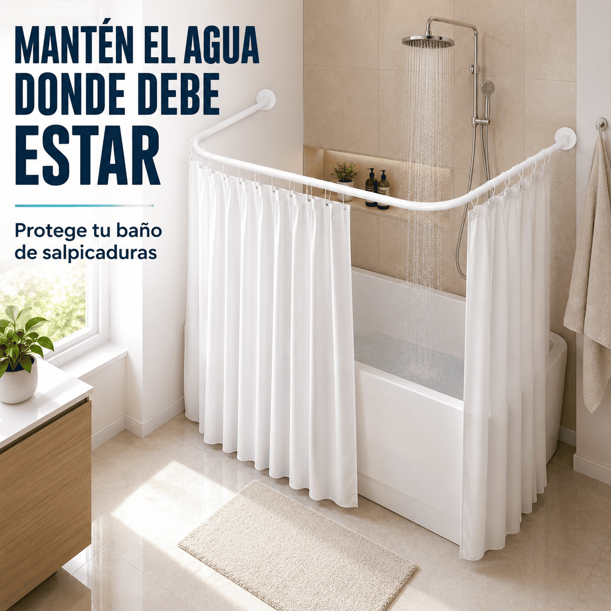 Barra de Ducha Premium en U 70x165x70 cm Anti xido y Antiderrame-7