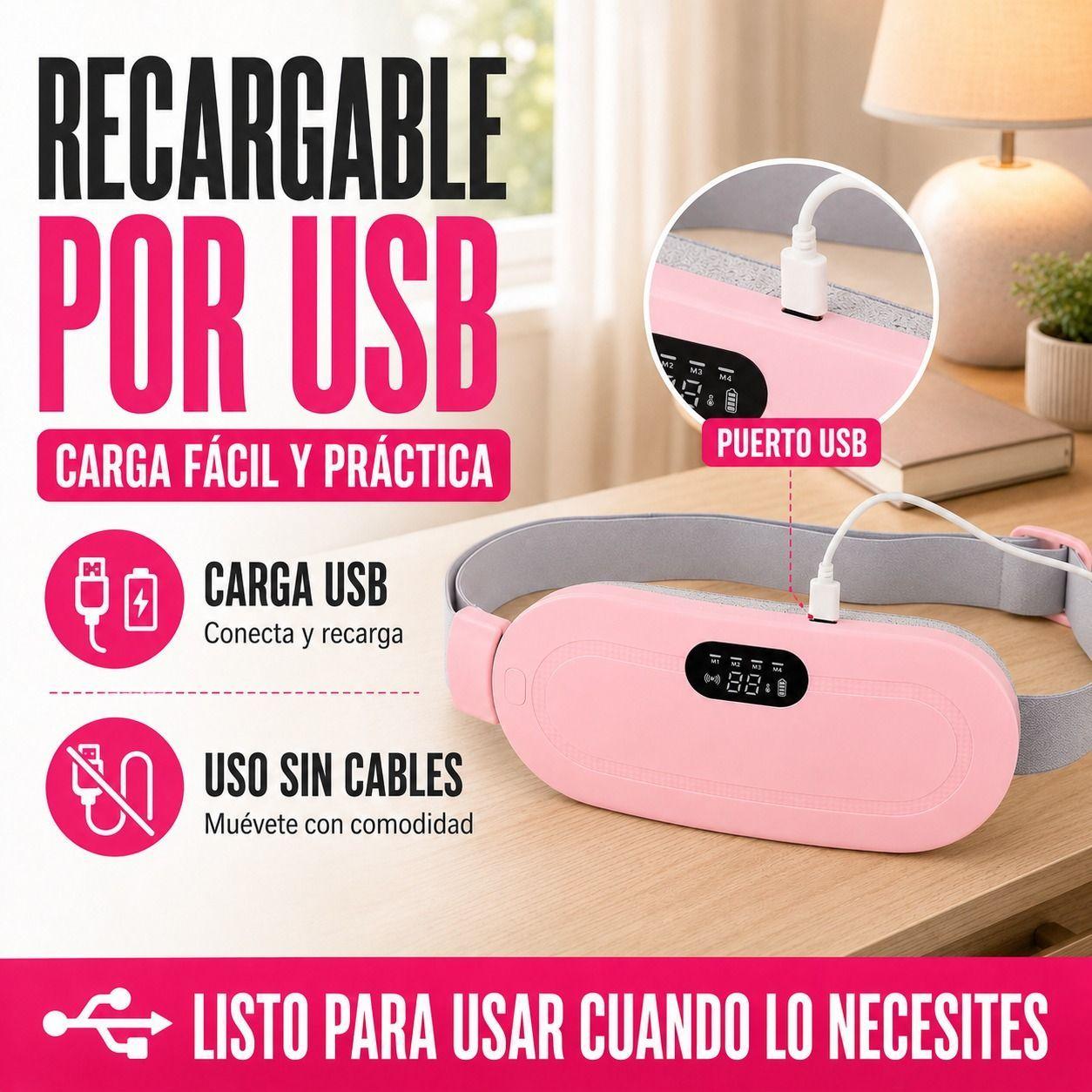 Cinturon Termico Almohadilla Masajeadora Calor Abdomen Rosa-3
