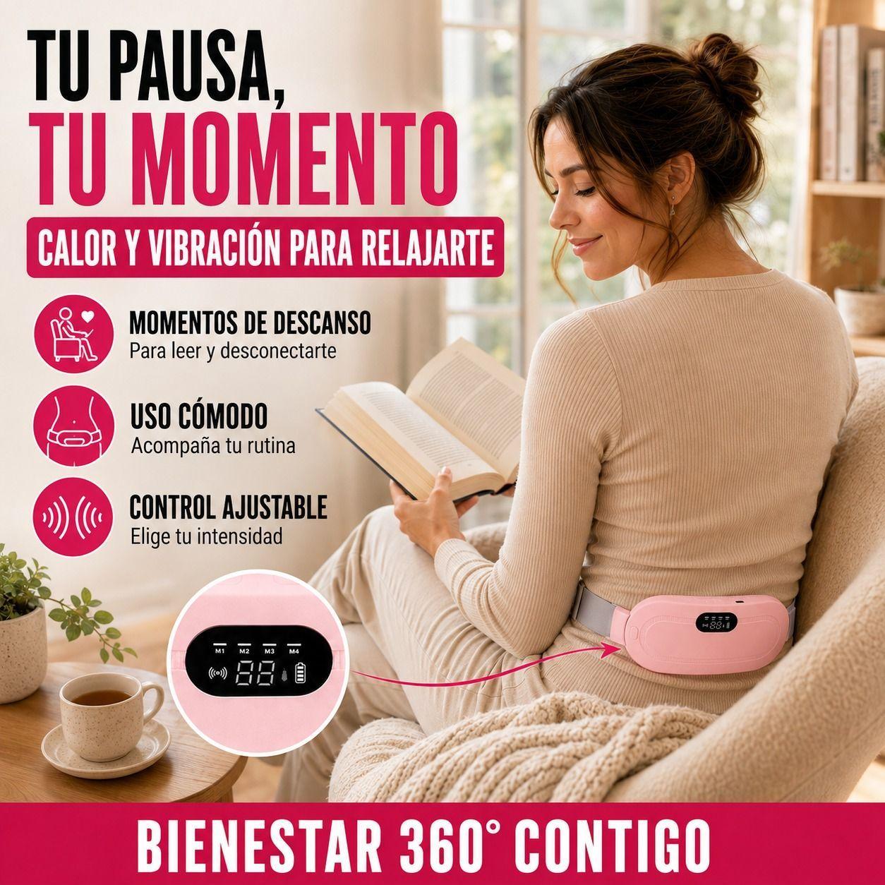 Cinturon Termico Almohadilla Masajeadora Calor Abdomen Rosa-6