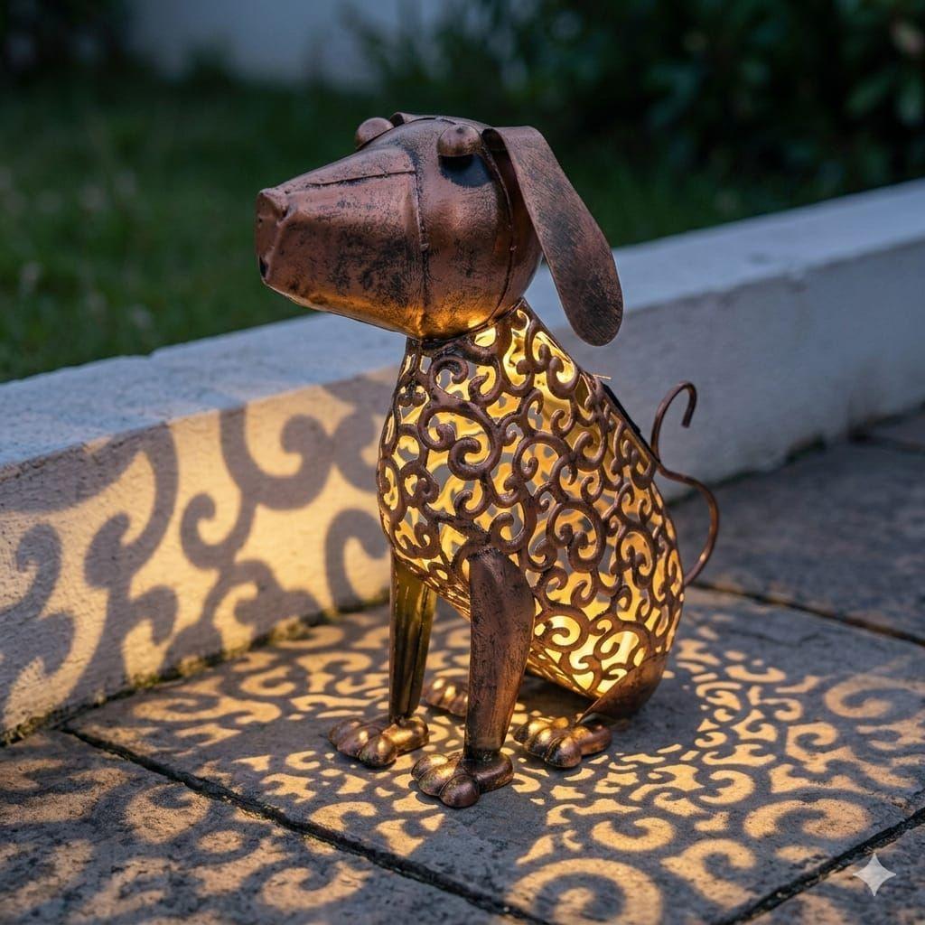 Lampara Solar Decorativa Perro Metal Vintage Exterior-4