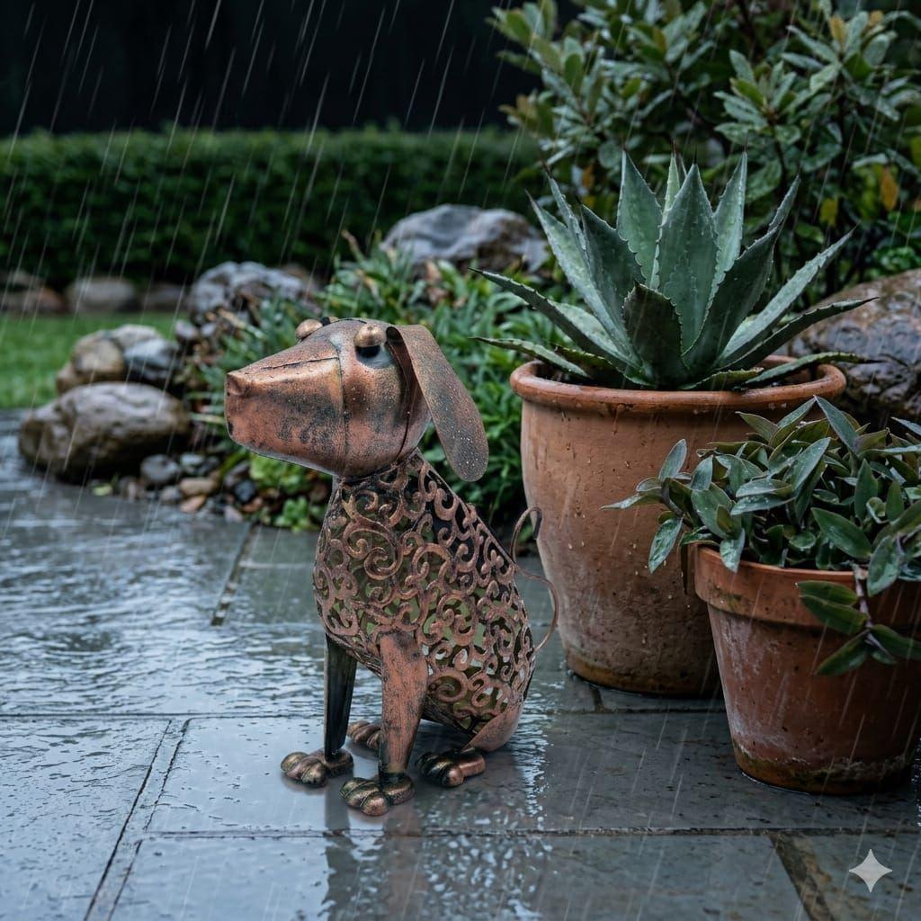 Lampara Solar Decorativa Perro Metal Vintage Exterior-6