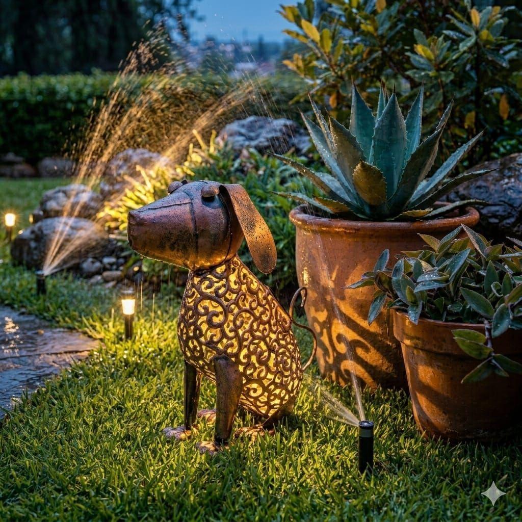 Lampara Solar Decorativa Perro Metal Vintage Exterior-8