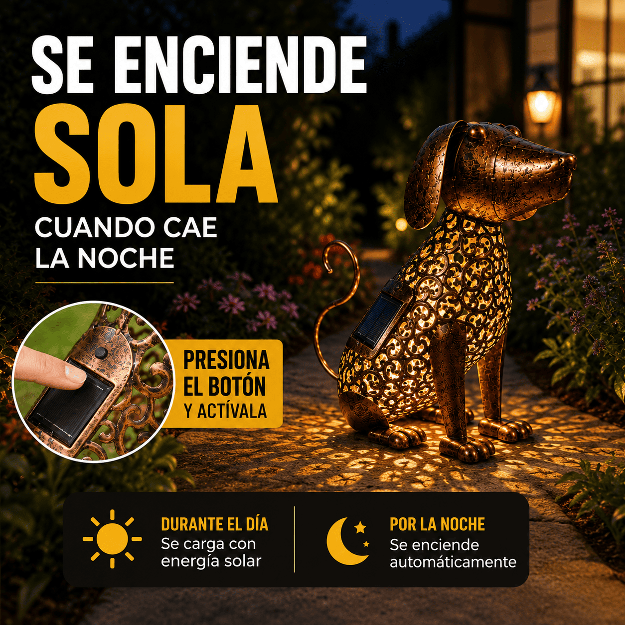 Lampara Solar Decorativa Perro Metal Vintage Exterior-2