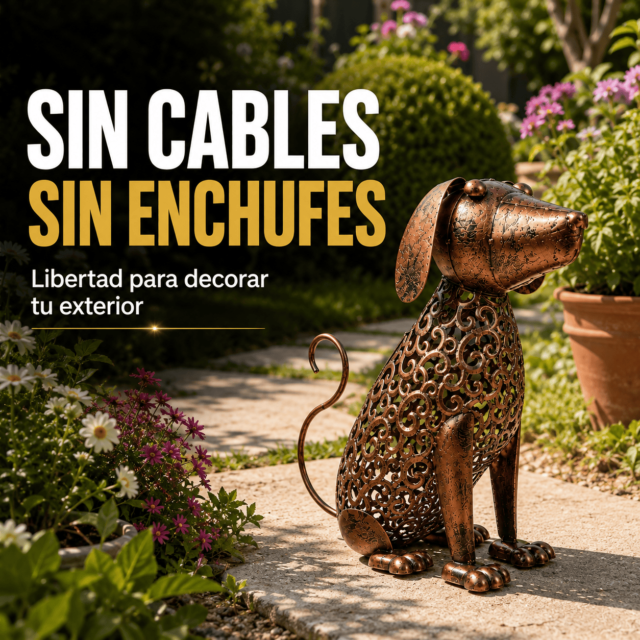 Lampara Solar Decorativa Perro Metal Vintage Exterior-3