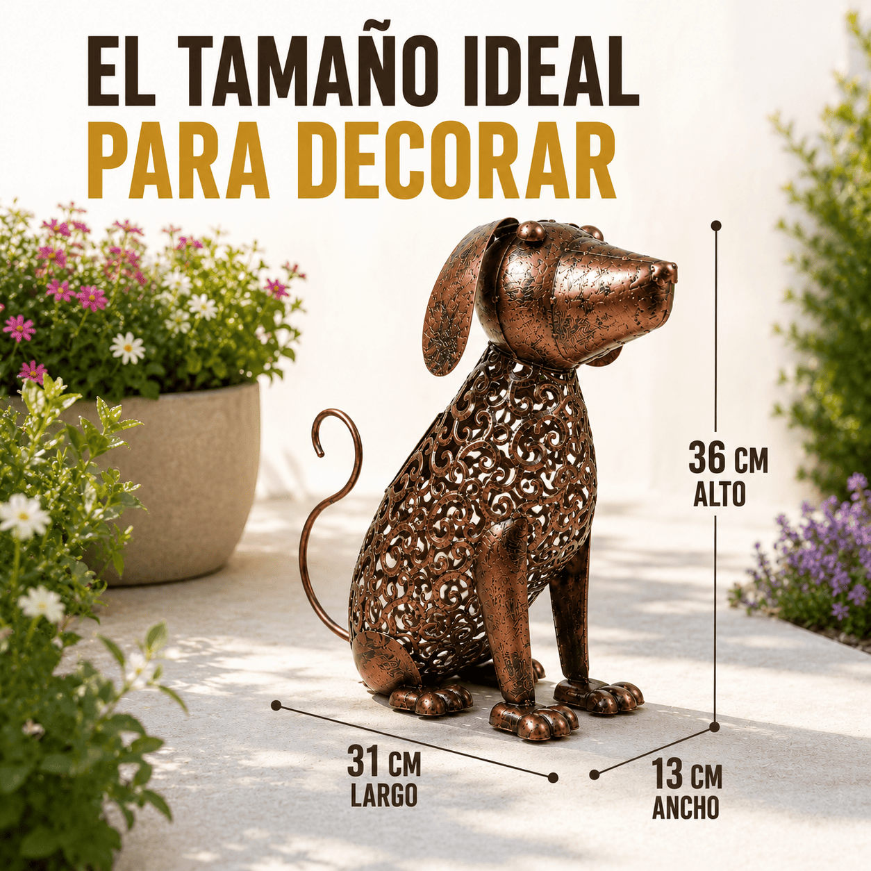 Lampara Solar Decorativa Perro Metal Vintage Exterior-4