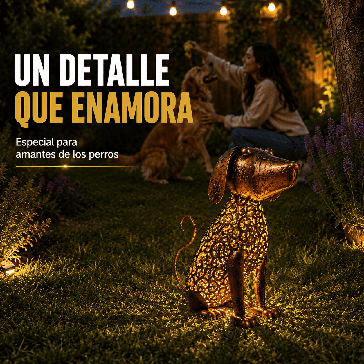 Lampara Solar Decorativa Perro Metal Vintage Exterior-5