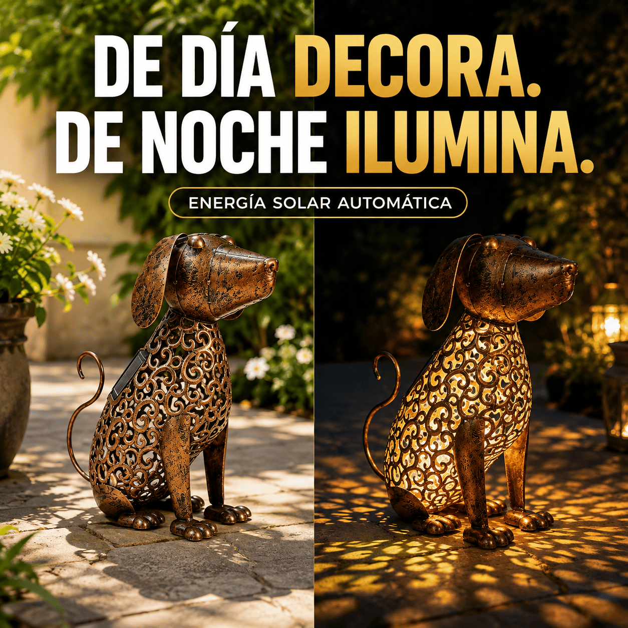 Lampara Solar Decorativa Perro Metal Vintage Exterior-6