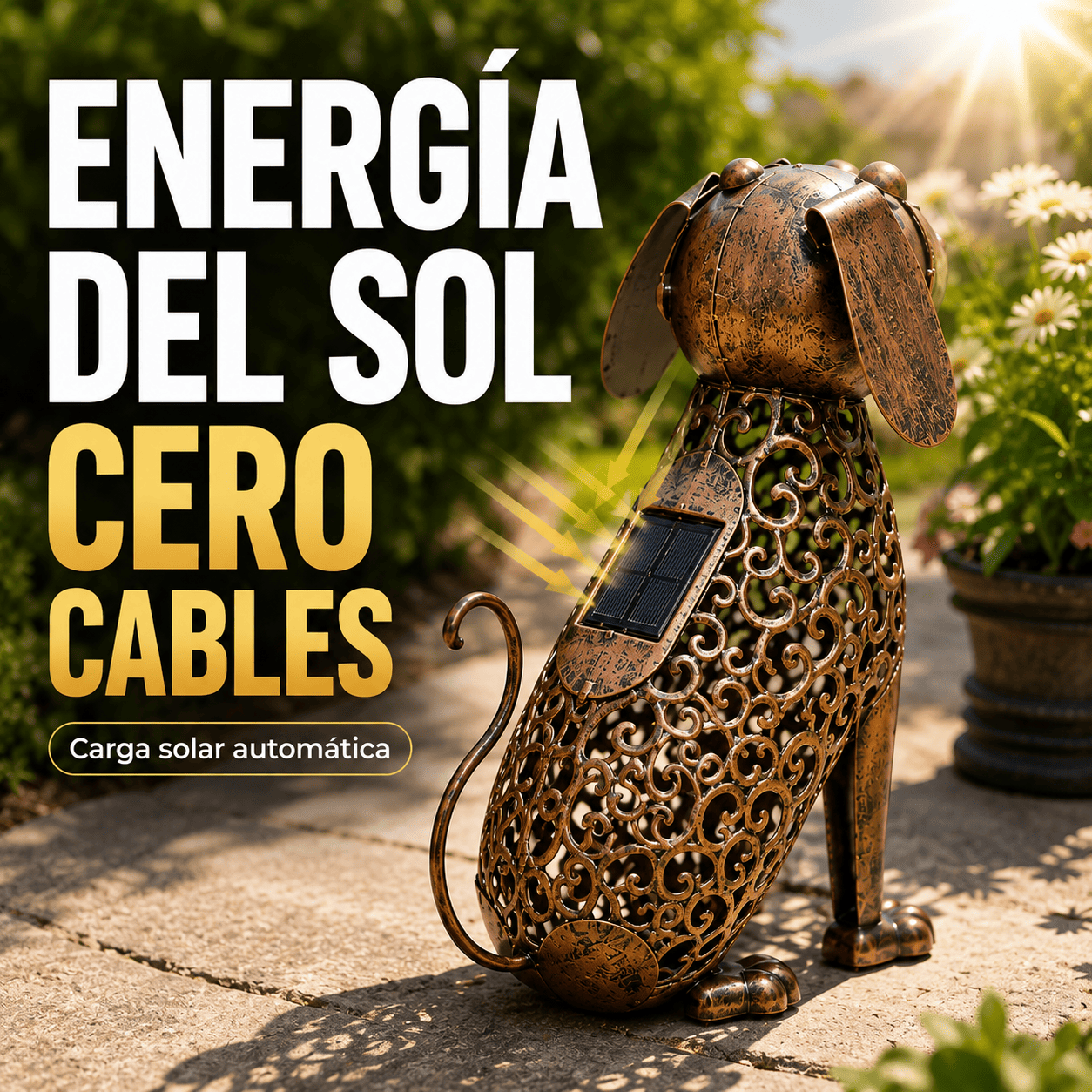 Lampara Solar Decorativa Perro Metal Vintage Exterior-7