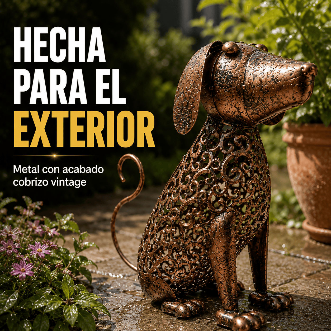 Lampara Solar Decorativa Perro Metal Vintage Exterior-9