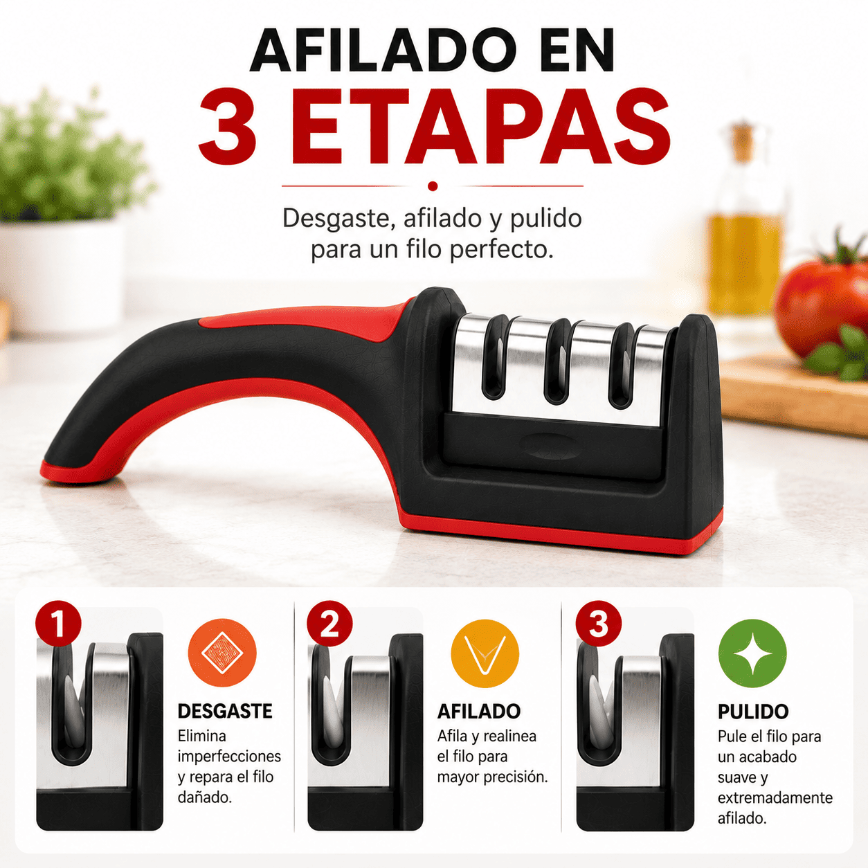 Afilador de Cuchillos New Line 3 Etapas de Afilado Profesional-4