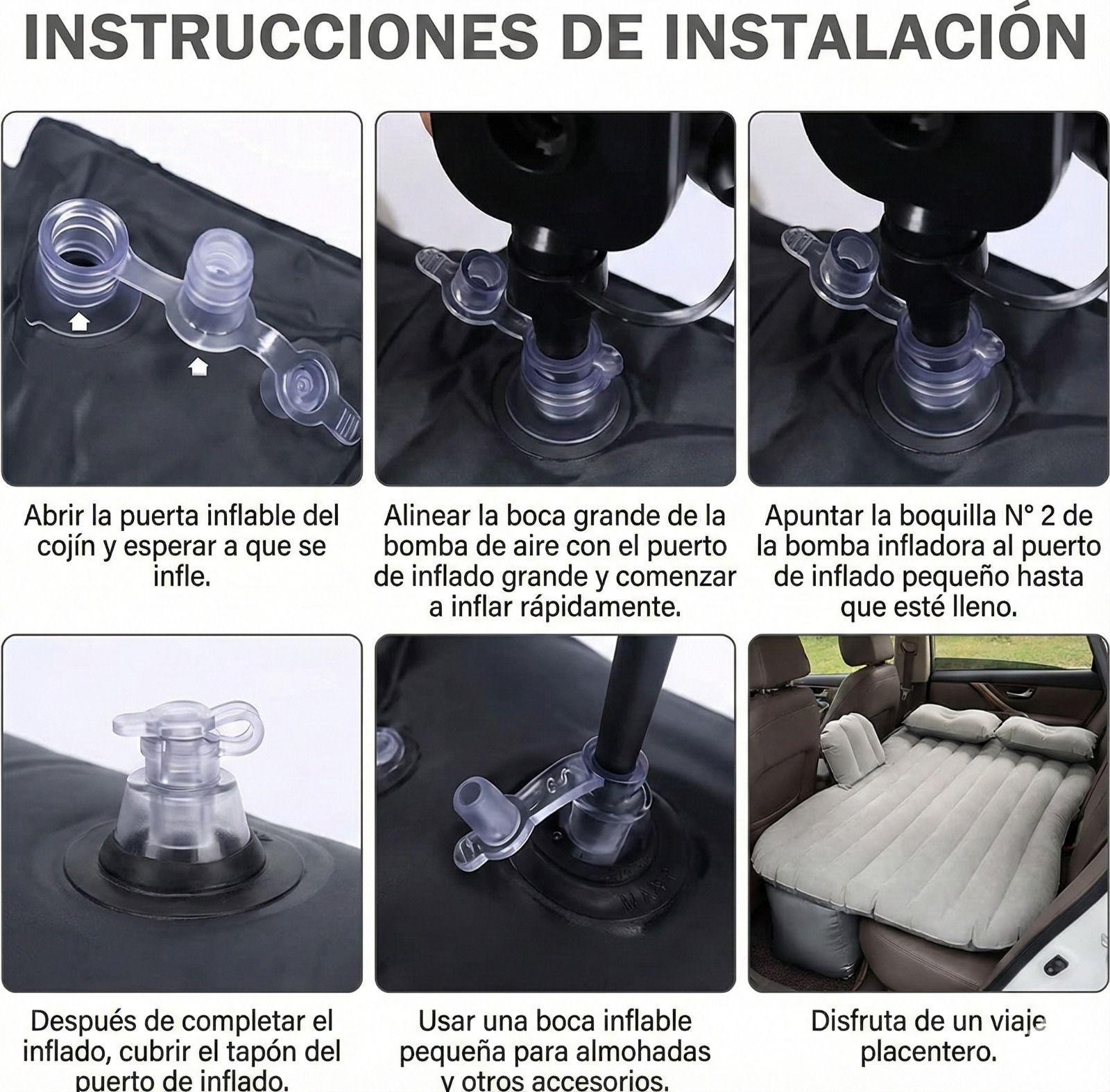 Colchón Inflable para Auto Universal + Bomba 12V y Almohadas Cama de Camping y Viajes-6
