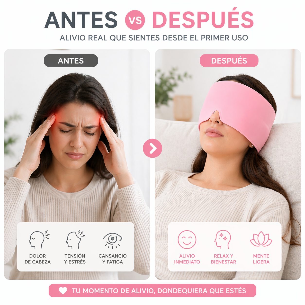 Gorro Gel Antimigraña Terapia Frio Alivio Premium Rosa-4