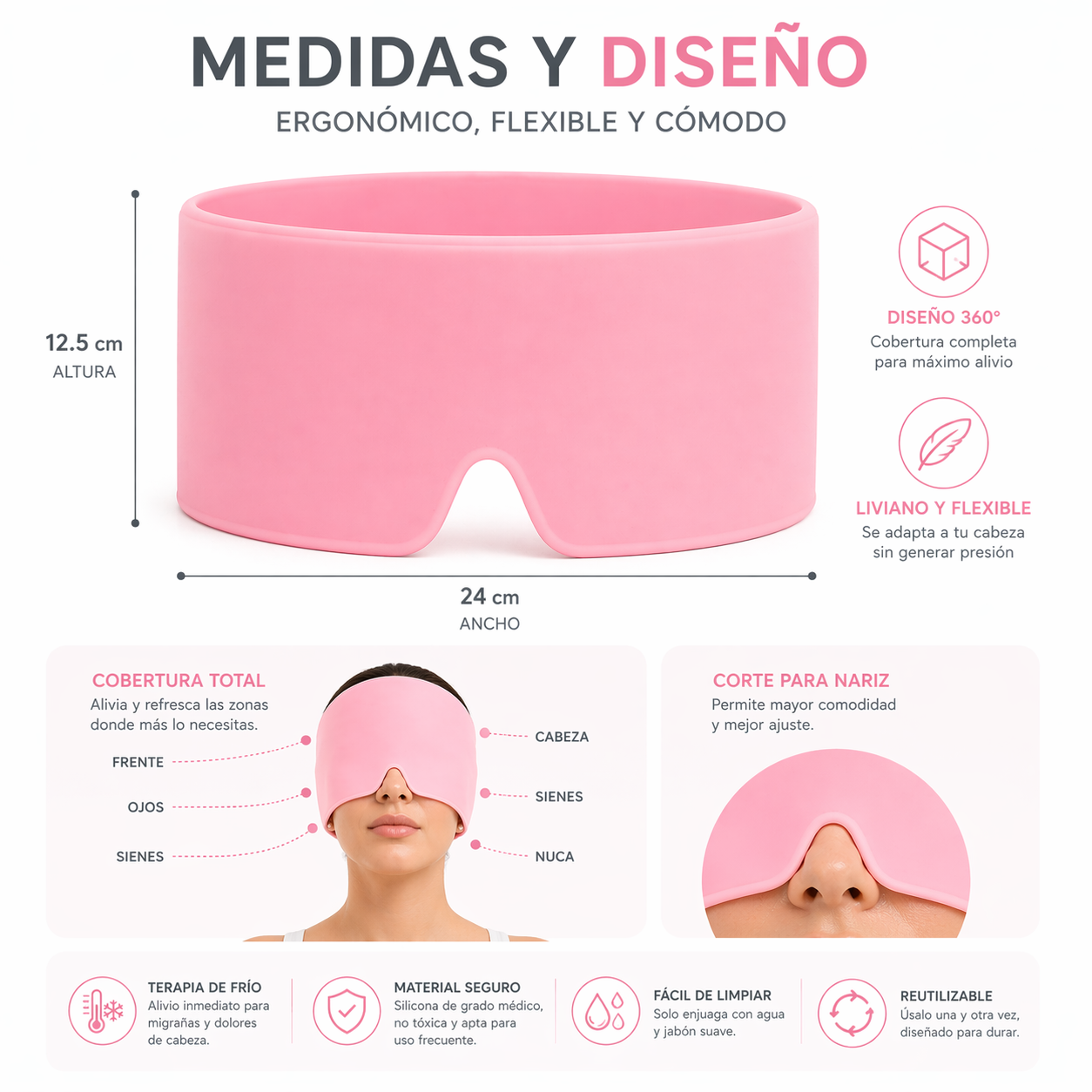 Gorro Gel Antimigraña Terapia Frio Alivio Premium Rosa-5