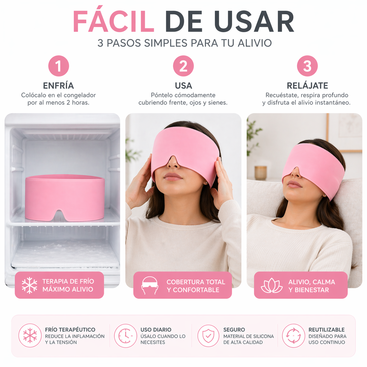 Gorro Gel Antimigraña Terapia Frio Alivio Premium Rosa-6