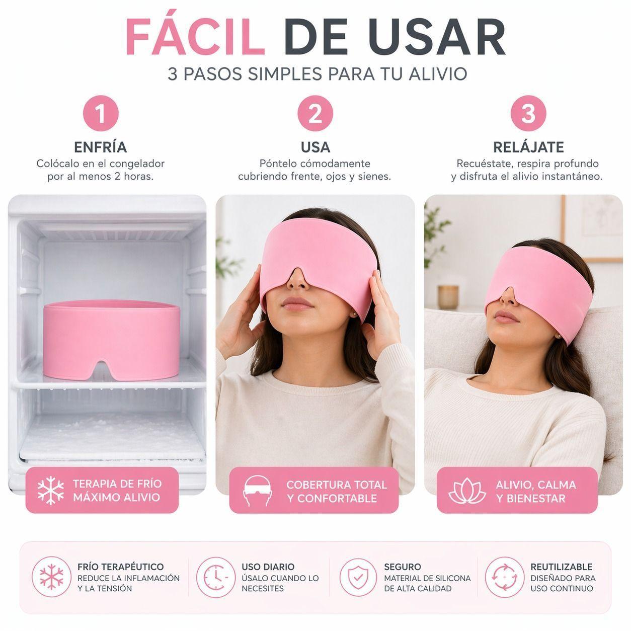 Gorro de Gel para Migrana y Dolor de Cabeza Frio Rosa Alivio y Descanso Rapido -5