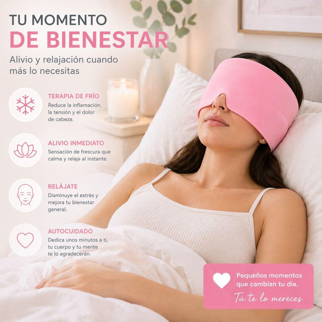 Gorro de Gel para Migrana y Dolor de Cabeza Frio Rosa Alivio y Descanso Rapido -8