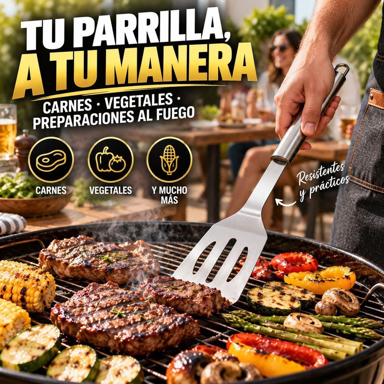 Set Parrillero 4 Utensilios Asado de Acero Inoxidable con Estuche-6