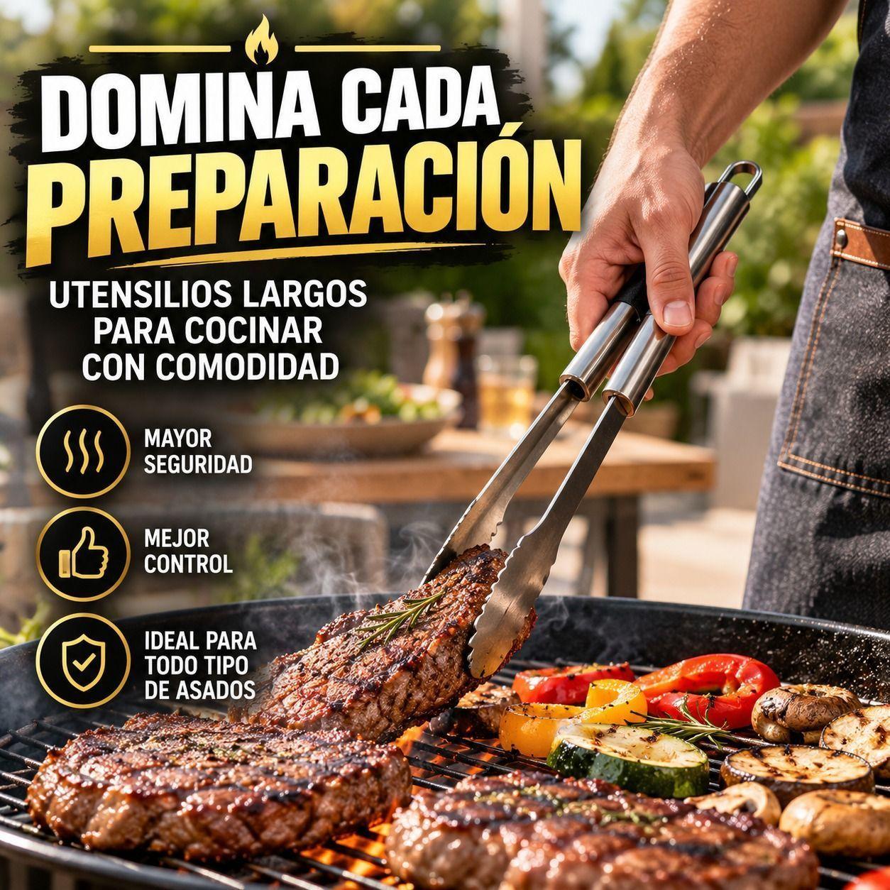 Set Parrillero 4 Utensilios Asado de Acero Inoxidable con Estuche-8