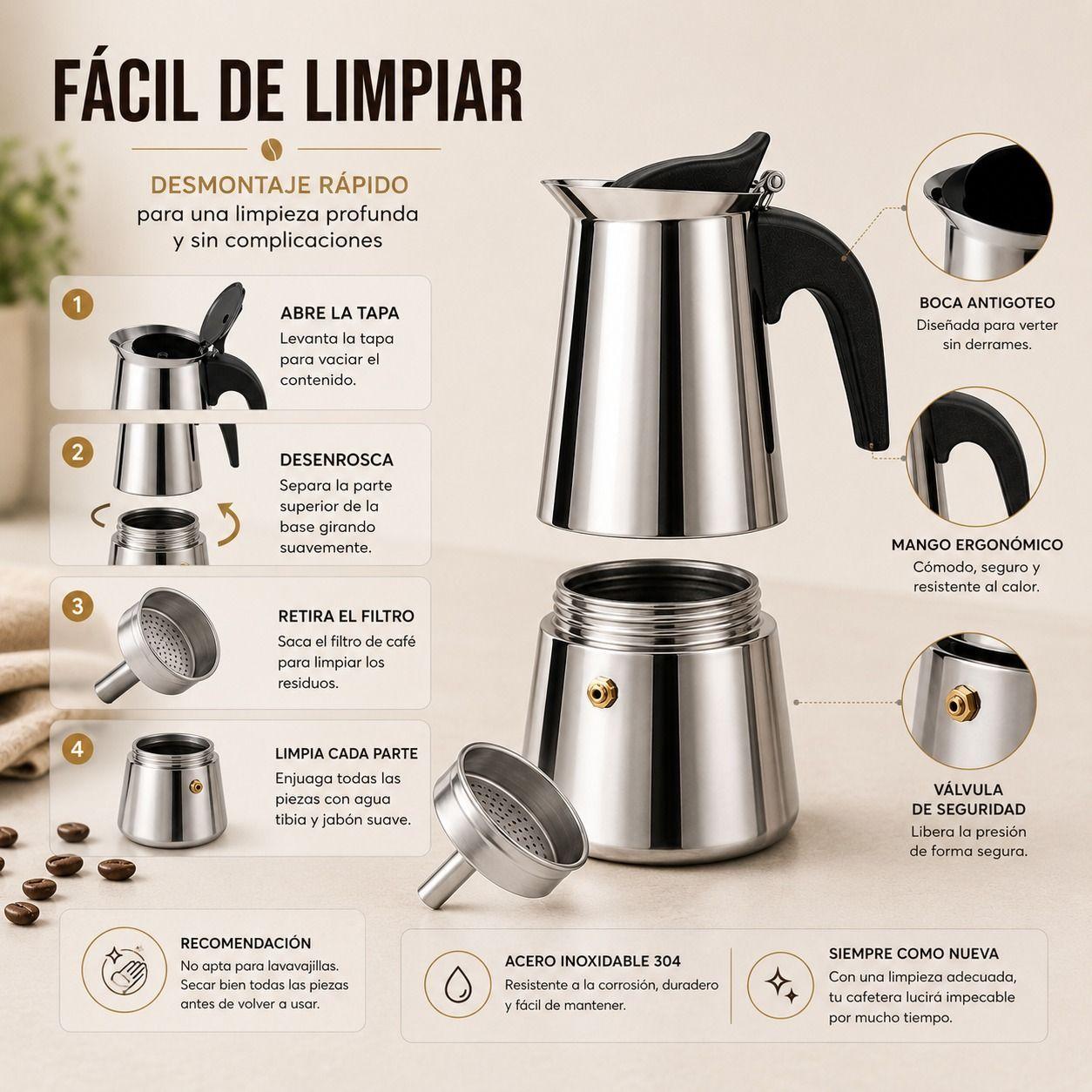 CAFETERA ITALIANA ACERO INOXIDABLE PREMIUM-4