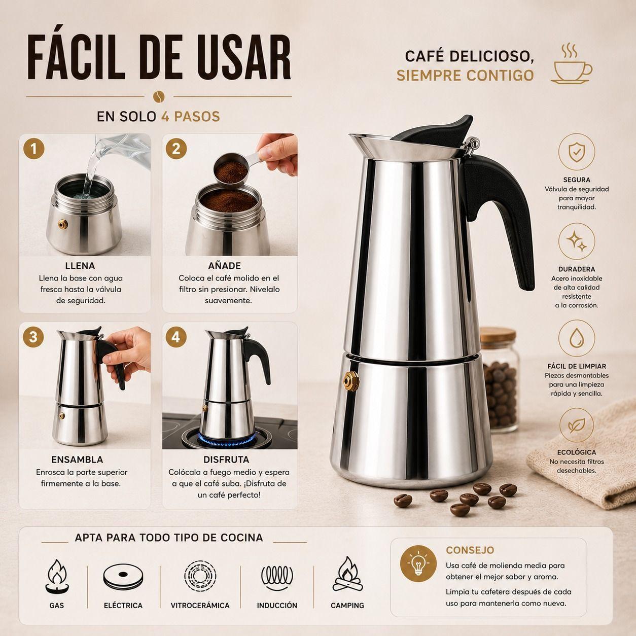 CAFETERA ITALIANA ACERO INOXIDABLE PREMIUM-6