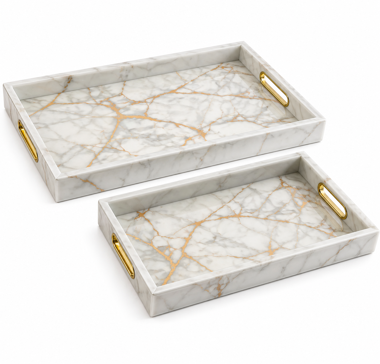Set 2 Bandejas Decorativas Marmol Dorado Premium-0