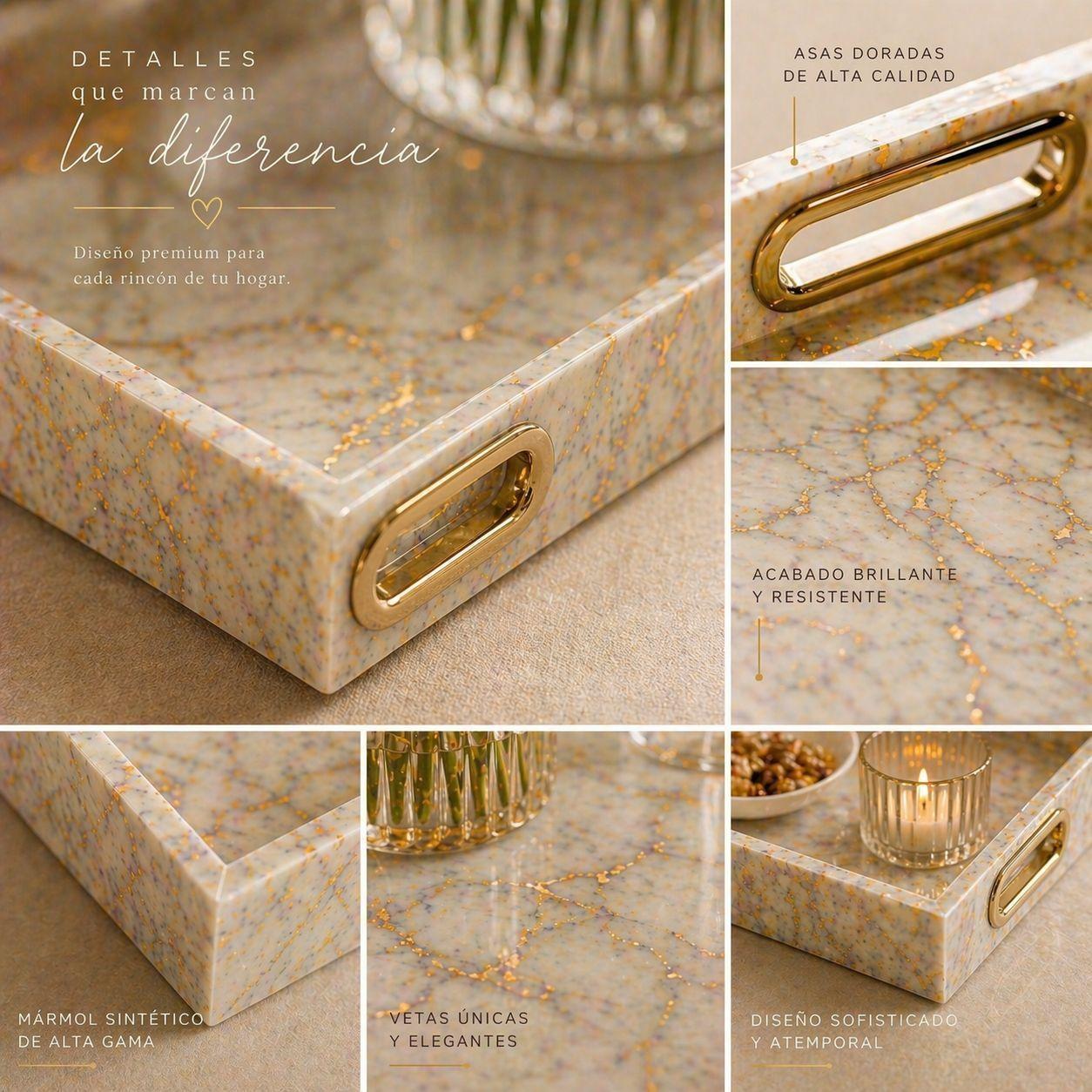 Set 2 Bandejas Decorativas Marmol Dorado Premium-5