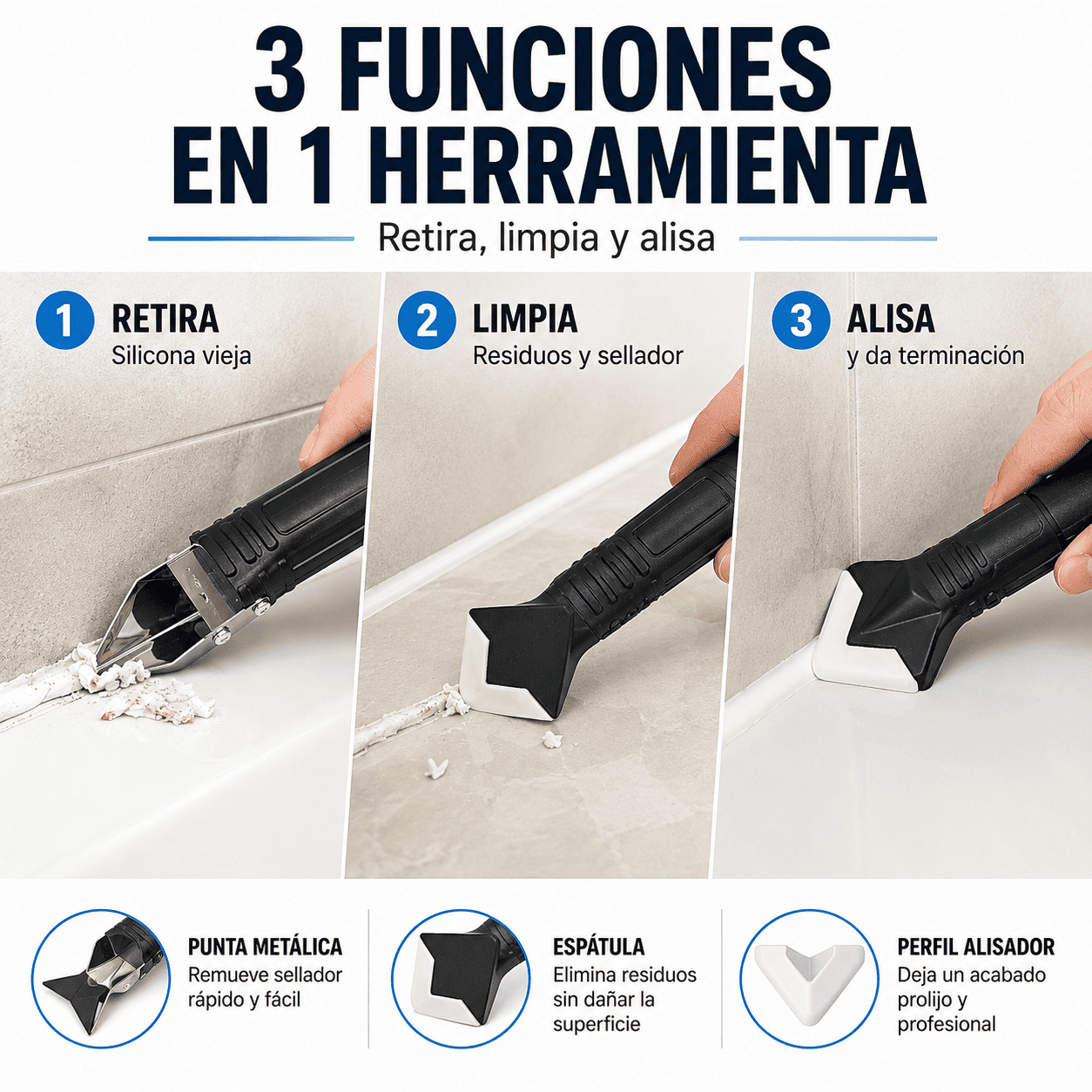 Raspador Y Alisador De Silicona y Calafateo Profesional Kit 5 En 1-3