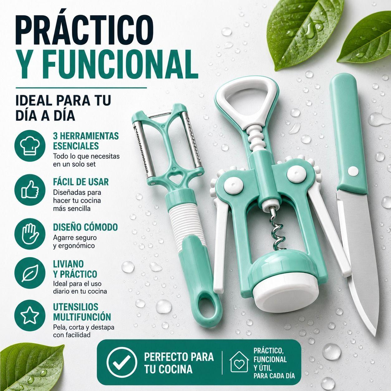 Set de Utensilios de Cocina Ergonomicos Kit 3 Piezas Esenciales-2