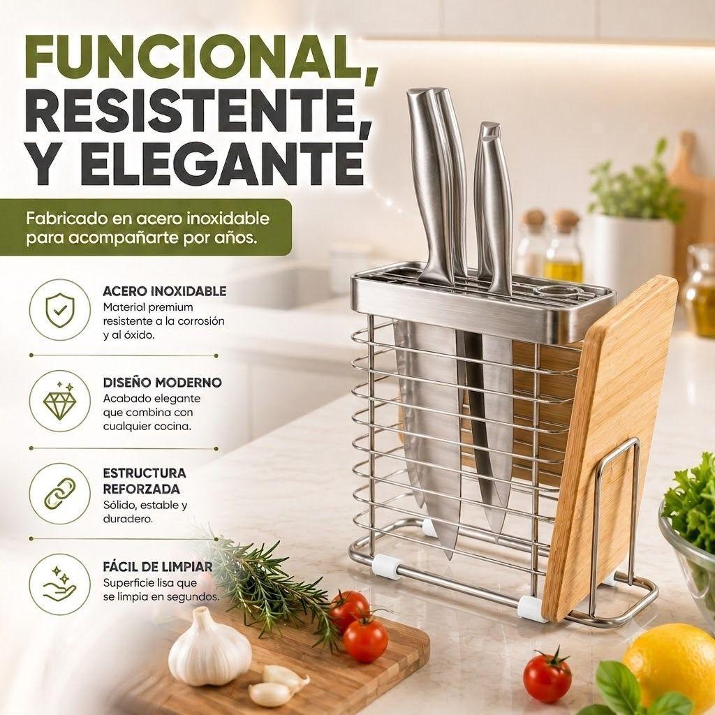 Organizador de Cuchillos y Tabla de Cocina en Acero Inoxidable-2
