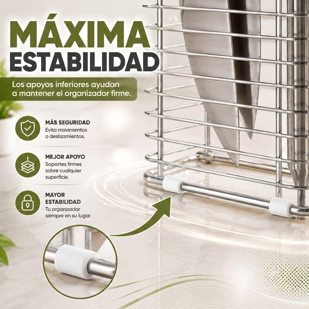 Organizador de Cuchillos y Tabla de Cocina en Acero Inoxidable-3