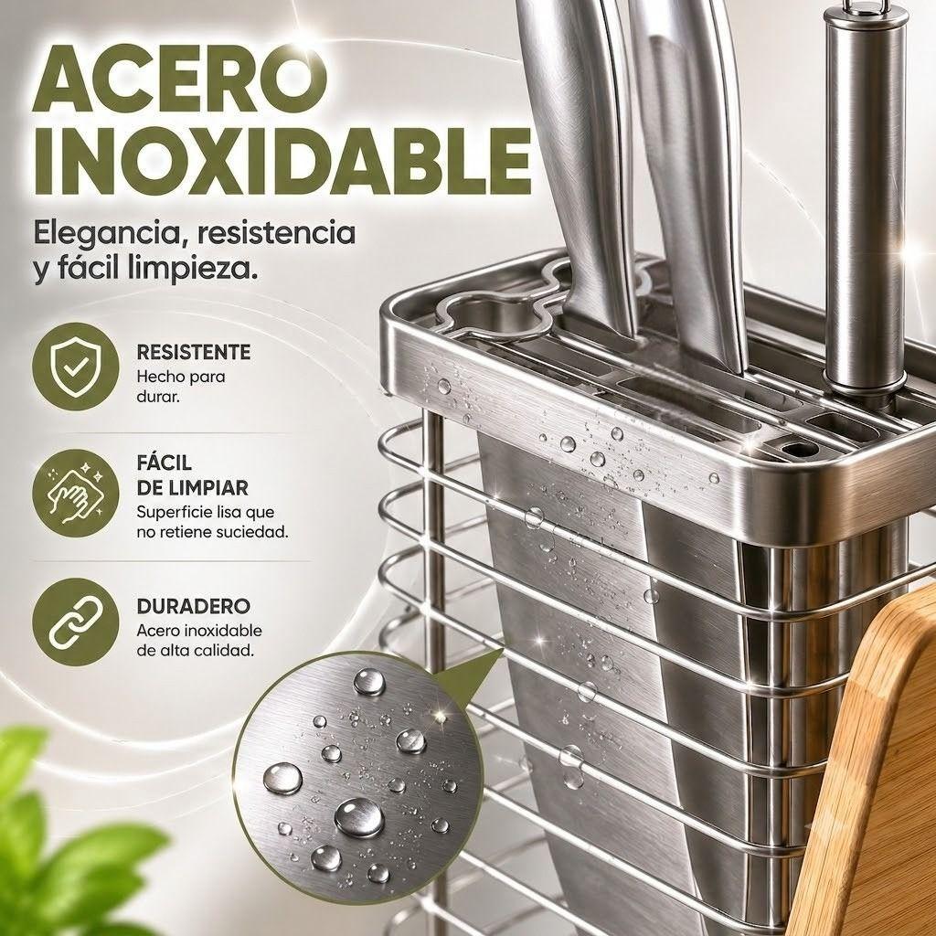 Organizador de Cuchillos y Tabla de Cocina en Acero Inoxidable-5