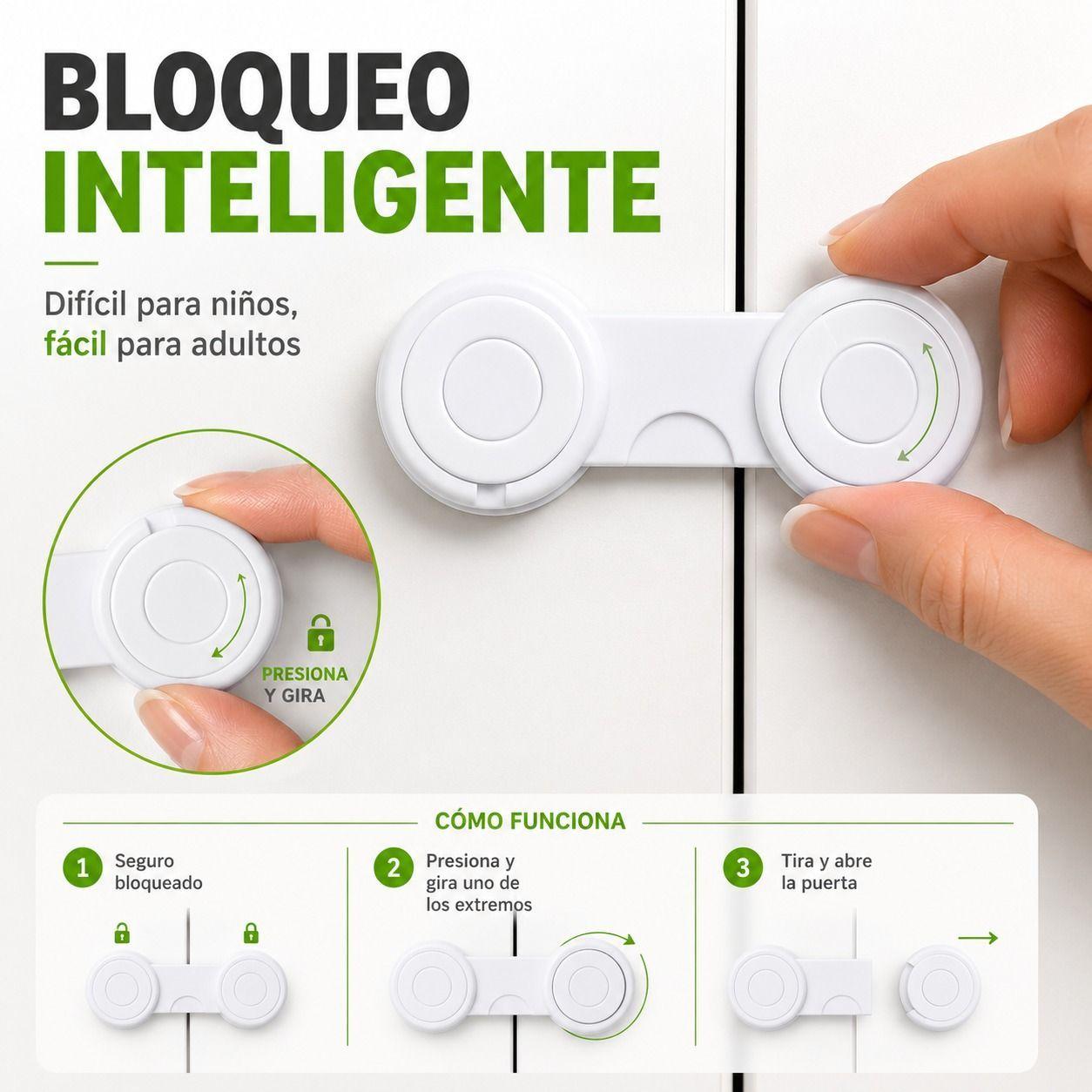 Seguro Infantil Adhesivo Multiuso para Cajones y Puertas Pack 4 Unidades-2