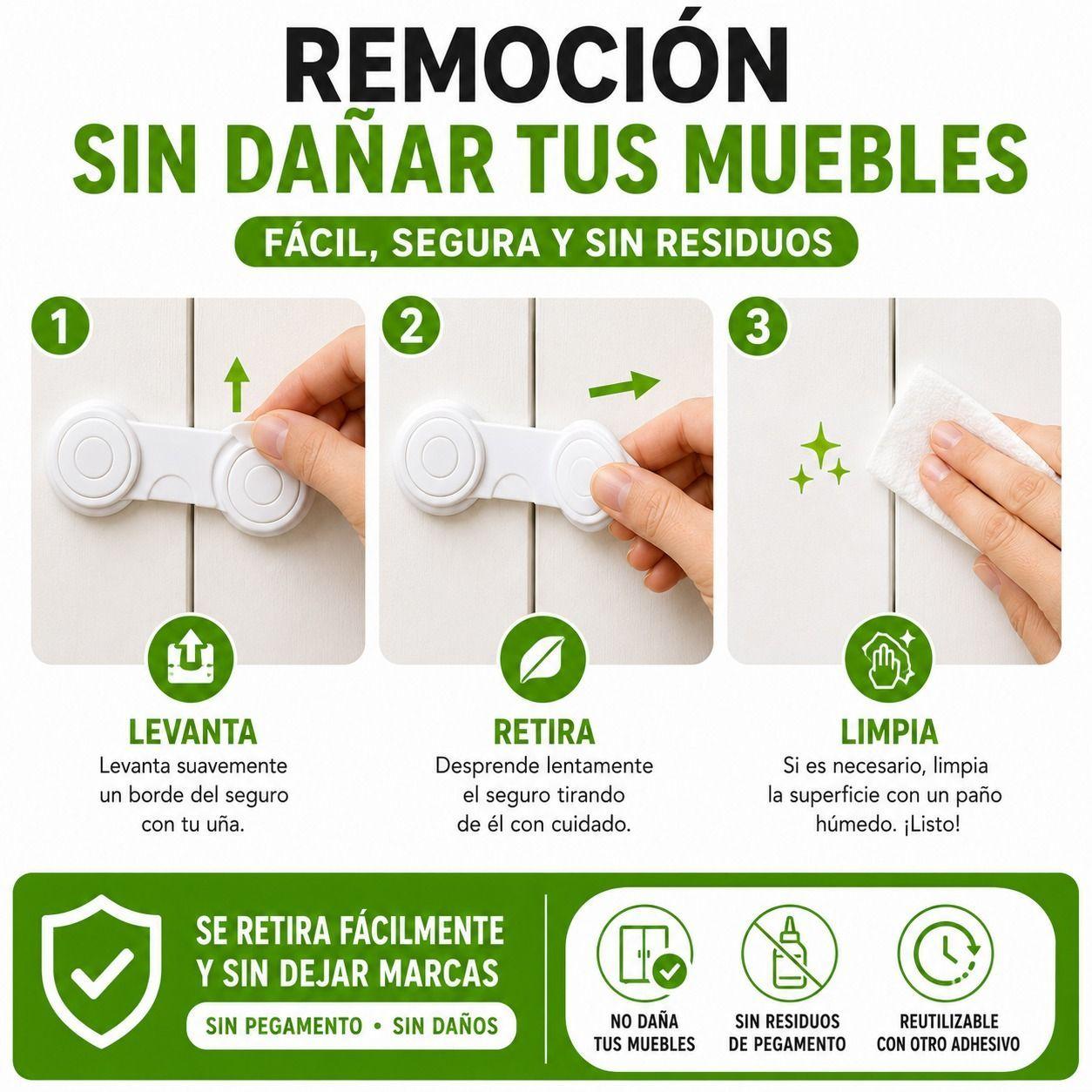 Seguro Infantil Adhesivo Multiuso para Cajones y Puertas Pack 4 Unidades-4