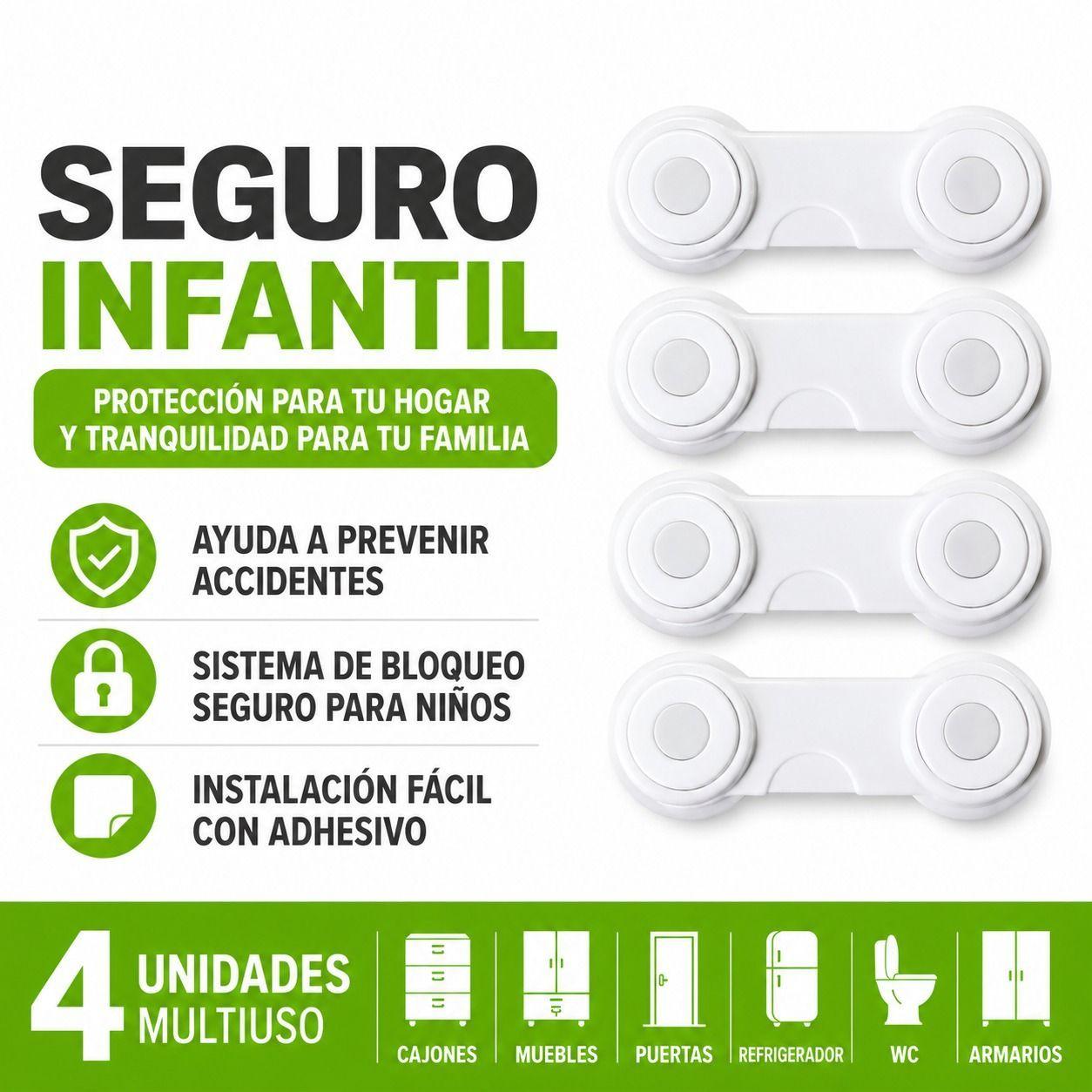 Seguro Infantil Adhesivo Multiuso para Cajones y Puertas Pack 4 Unidades-6