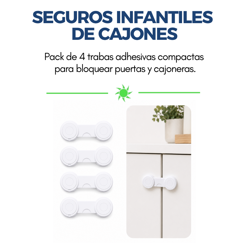 Seguro Infantil Adhesivo Multiuso para Cajones y Puertas Pack 4 Unidades-8