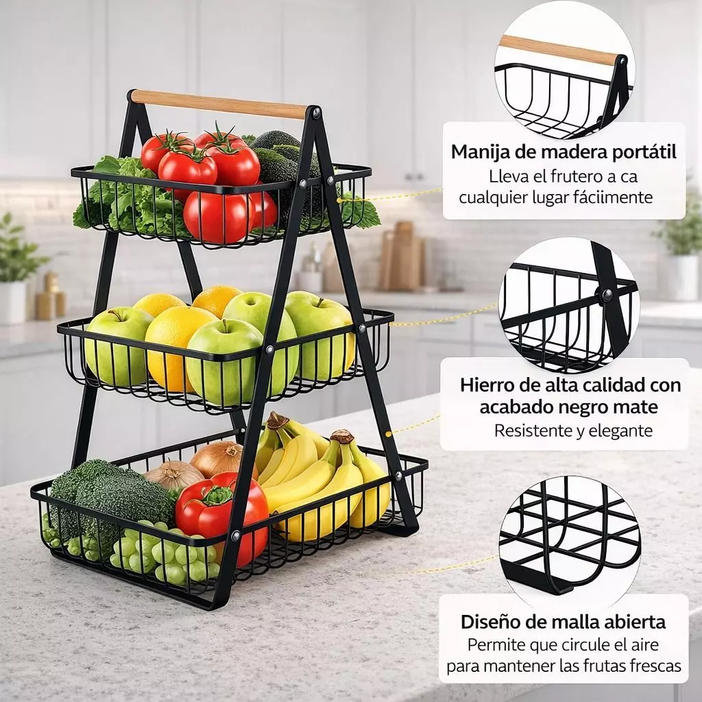 Frutero Multinivel Plegable de 3 Niveles Organizacion para el Hogar Moderno-3